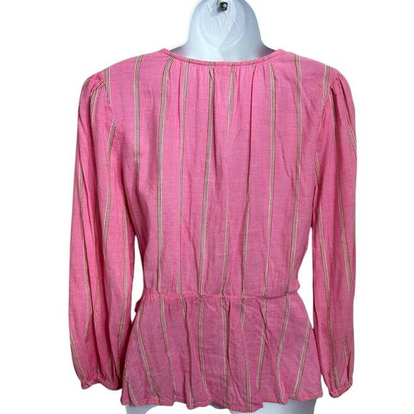 Old Navy Wrap Top Size Small Pink Striped Long-Sleeve Blouse Cotton Blend - Picture 6 of 7